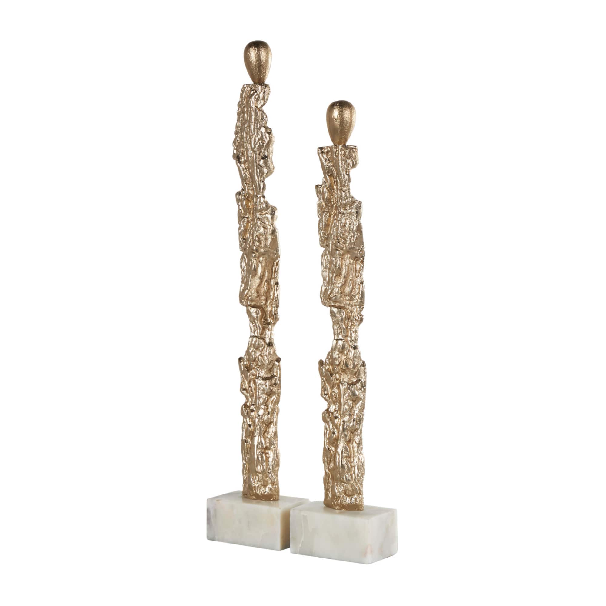 Gold Aluminum Metal Figurine Sculpture with Marble Base, 2ct.